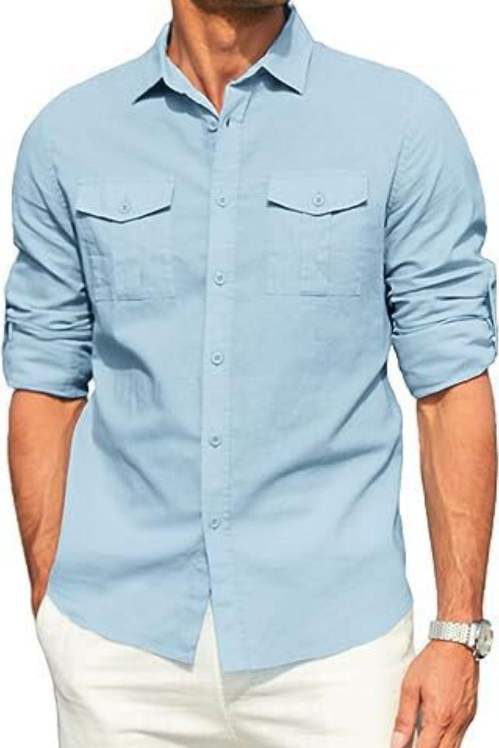 Men's Plus Size Button Down Collared Neck Long Sleeve Shirt - Bkonfec. Store Fashion