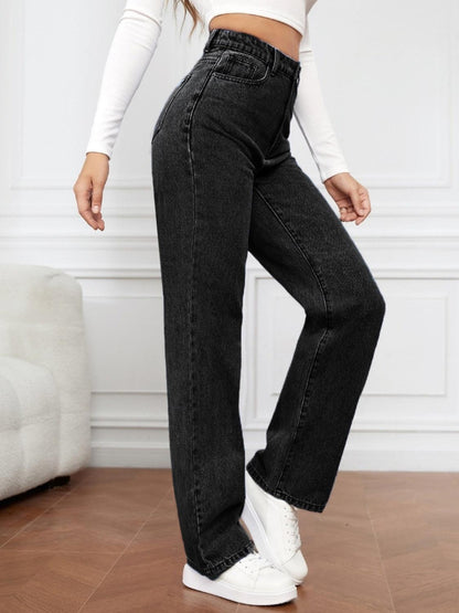 High Waist Straight Jeans - Bkonfec. Store Fashion