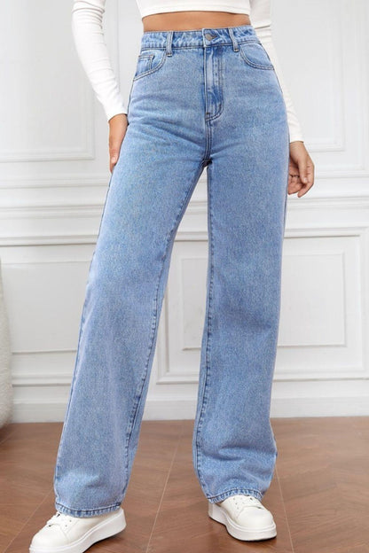 High Waist Straight Jeans - Bkonfec. Store Fashion