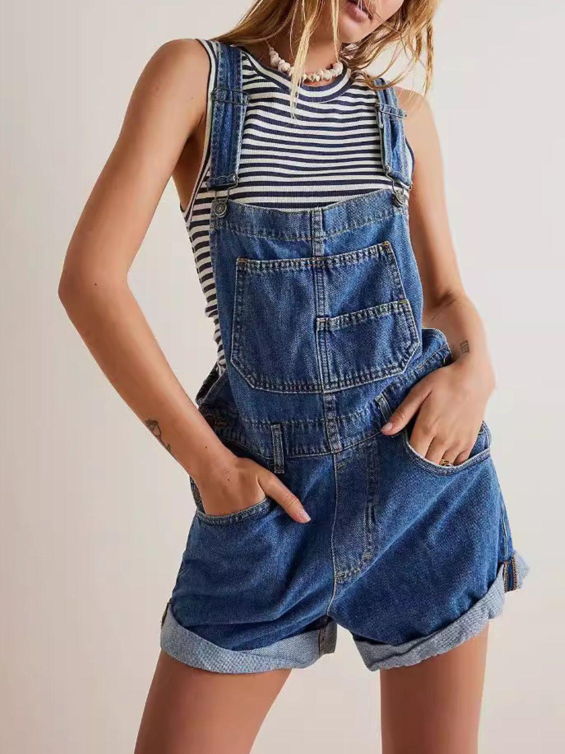 Wide Strap Square Neck Denim Overalls - Bkonfec. Store Fashion