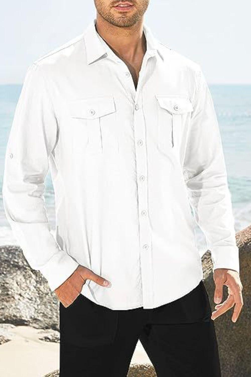 Men's Plus Size Button Down Collared Neck Long Sleeve Shirt - Bkonfec. Store Fashion