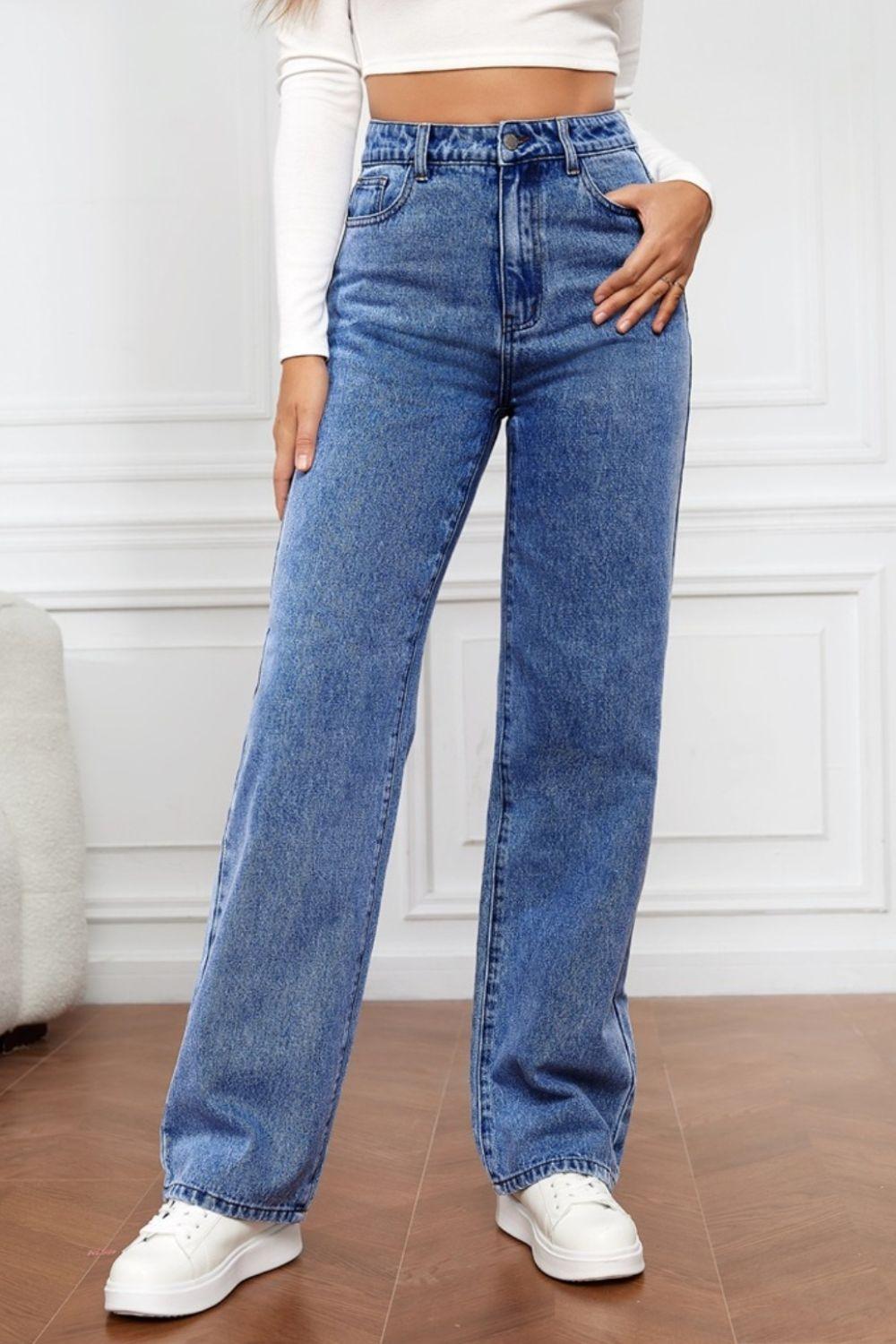 High Waist Straight Jeans - Bkonfec. Store Fashion