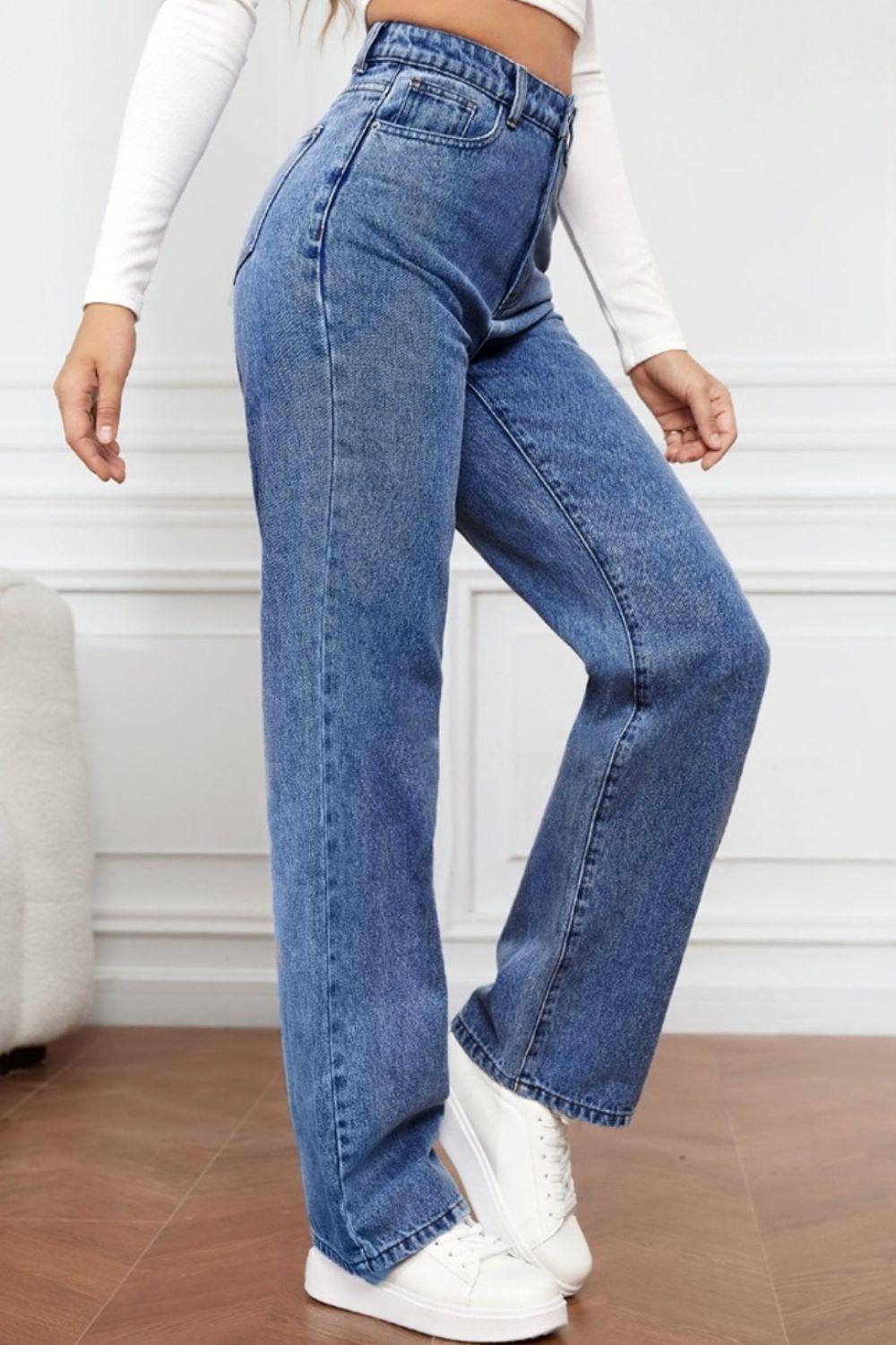 High Waist Straight Jeans - Bkonfec. Store Fashion