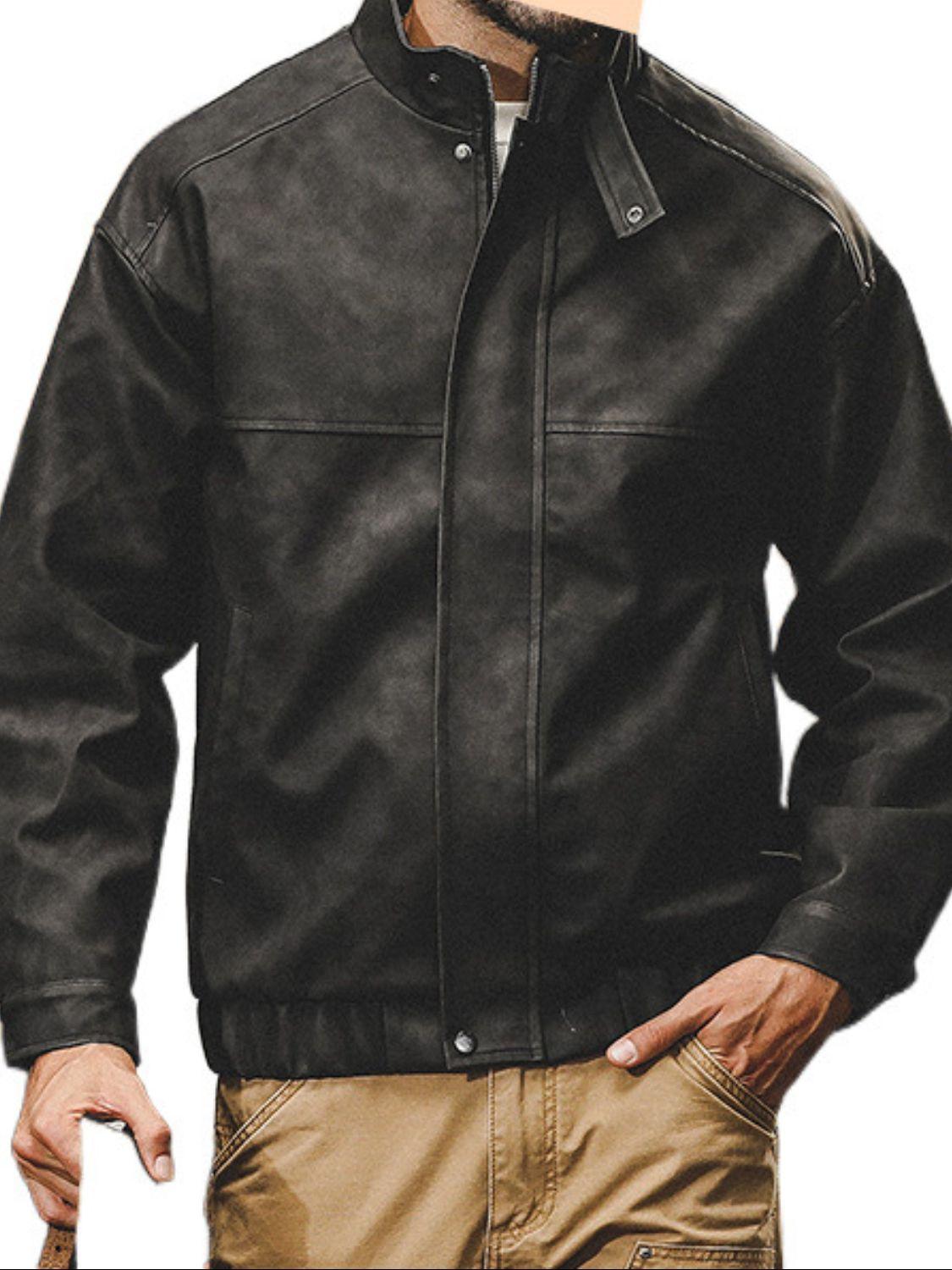 Men's Plus Size Zip Up Stand Collar Biker Jacket - Bkonfec. Store Fashion