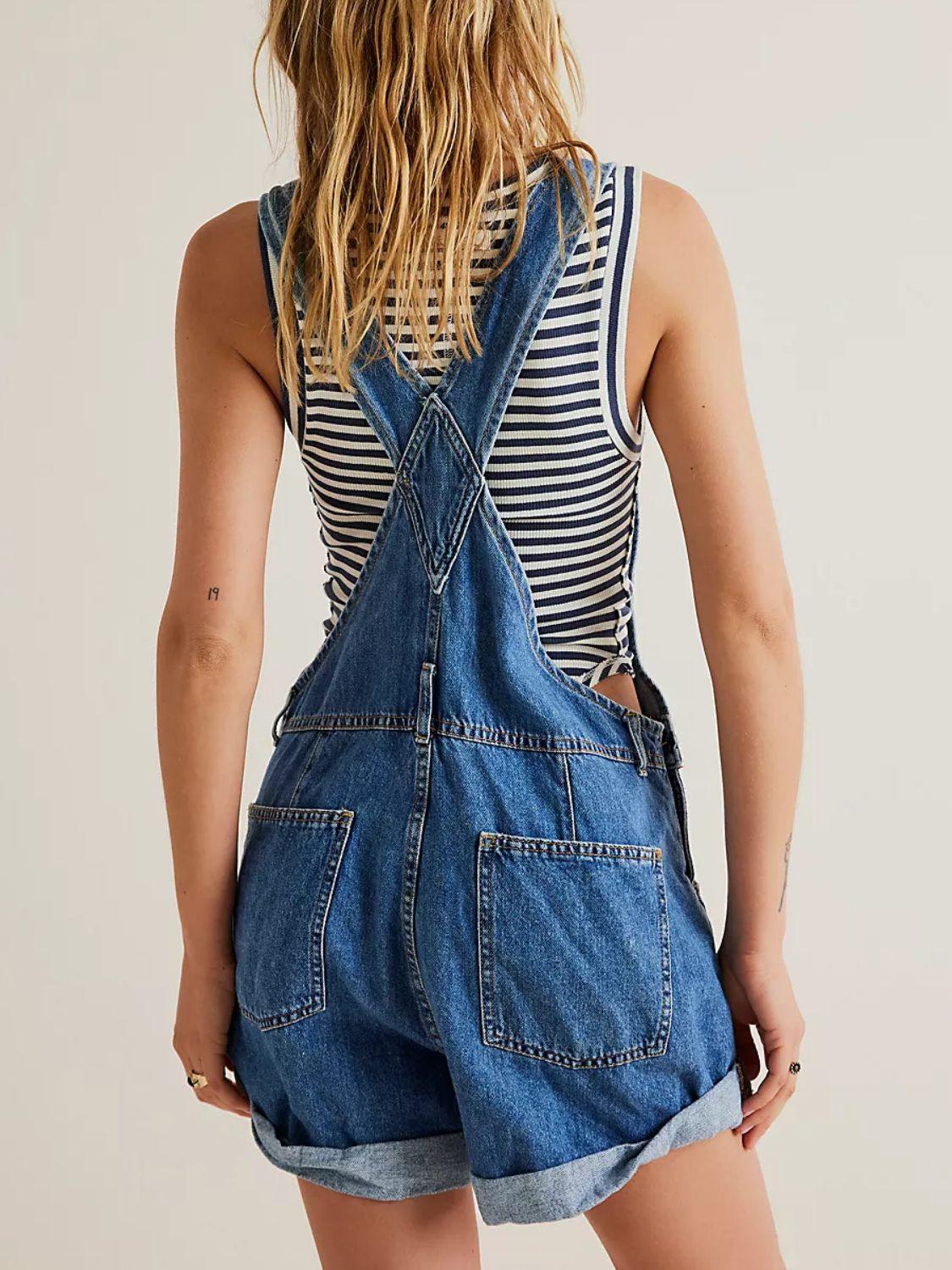 Wide Strap Square Neck Denim Overalls - Bkonfec. Store Fashion