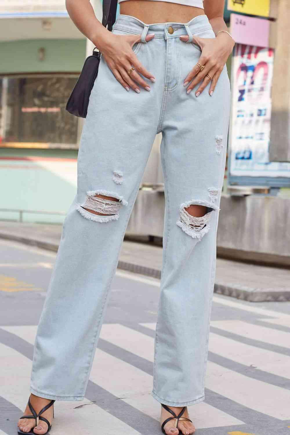 Baeful Distressed Straight Leg Jeans with Pockets - Bkonfec. Store Fashion