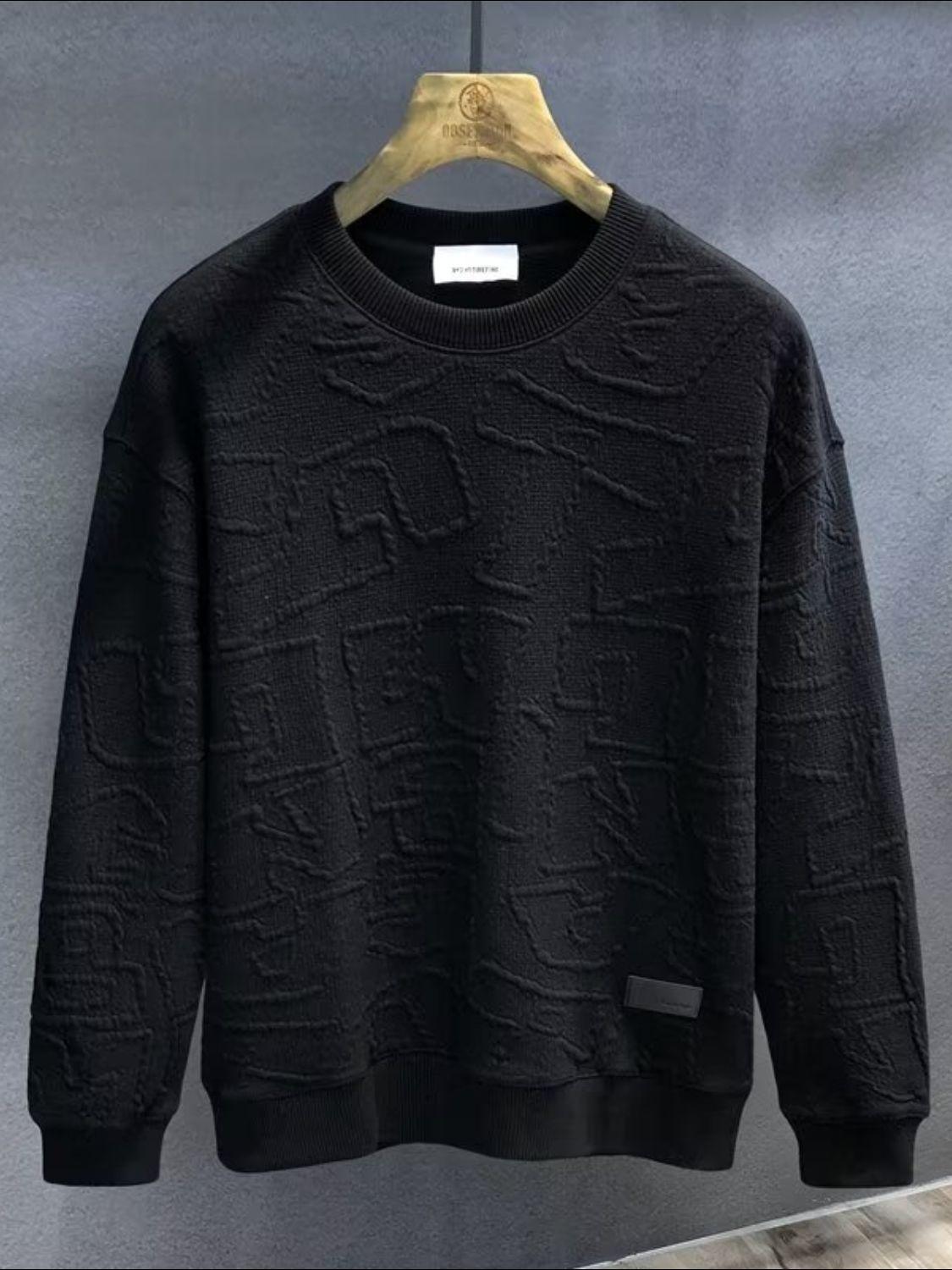 Men's Plus Size Textured Round Neck Long Sleeve Sweatshirt - Bkonfec. Store Fashion