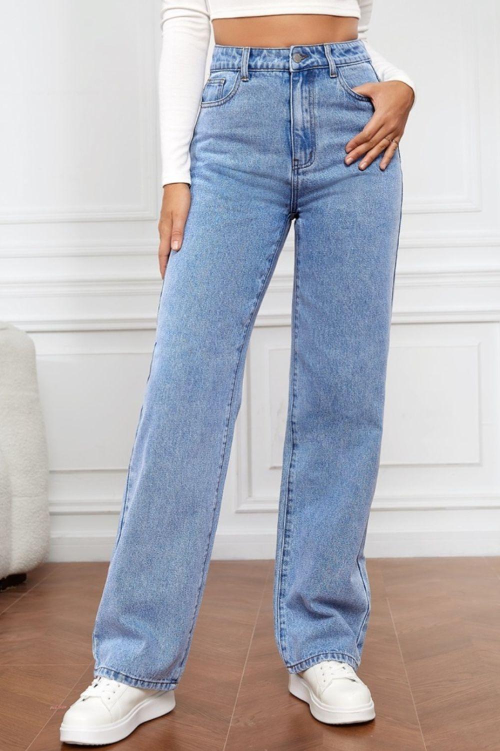 High Waist Straight Jeans - Bkonfec. Store Fashion