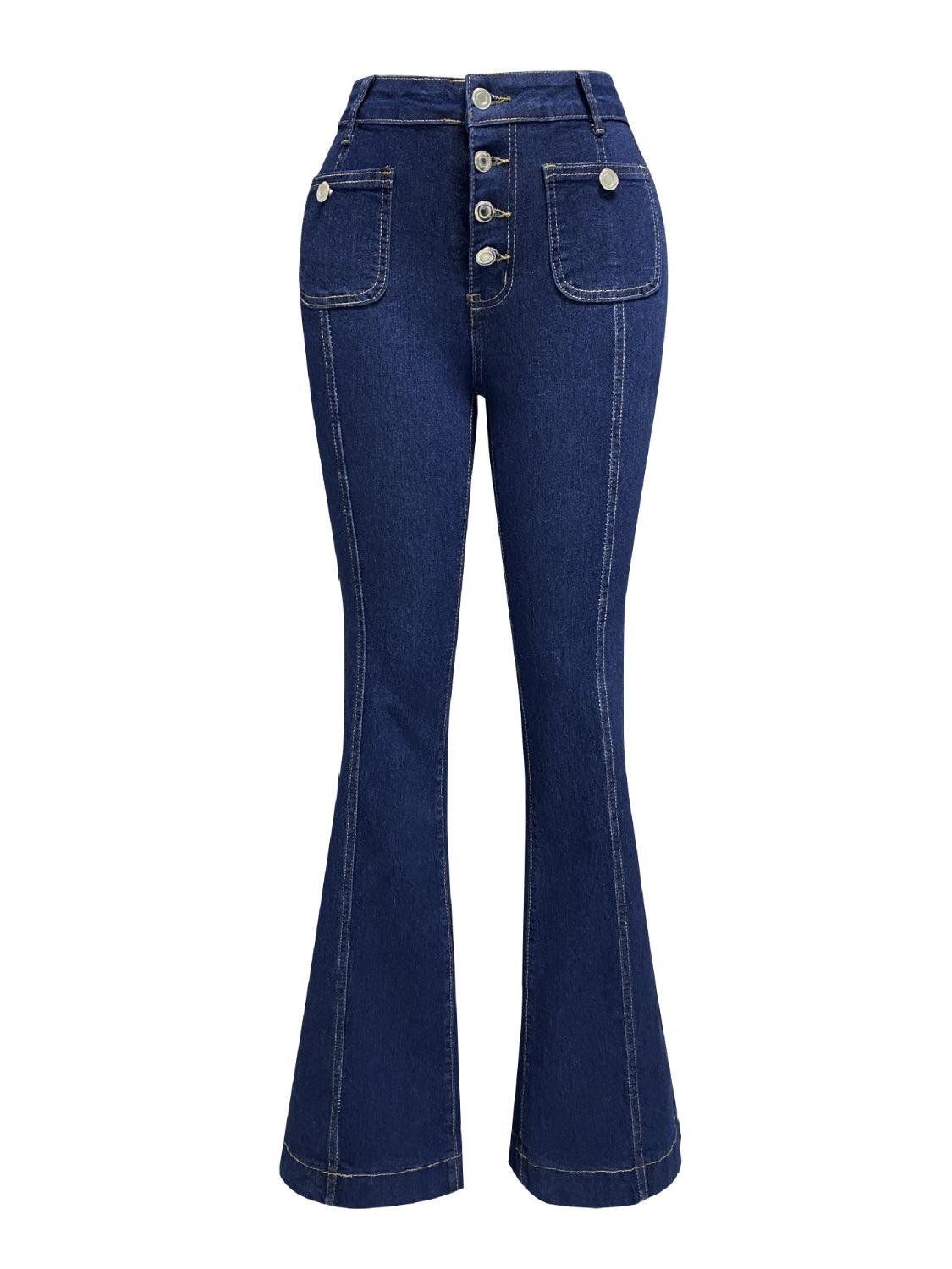 Button Fly High Waist Flare Jeans - Bkonfec. Store Fashion