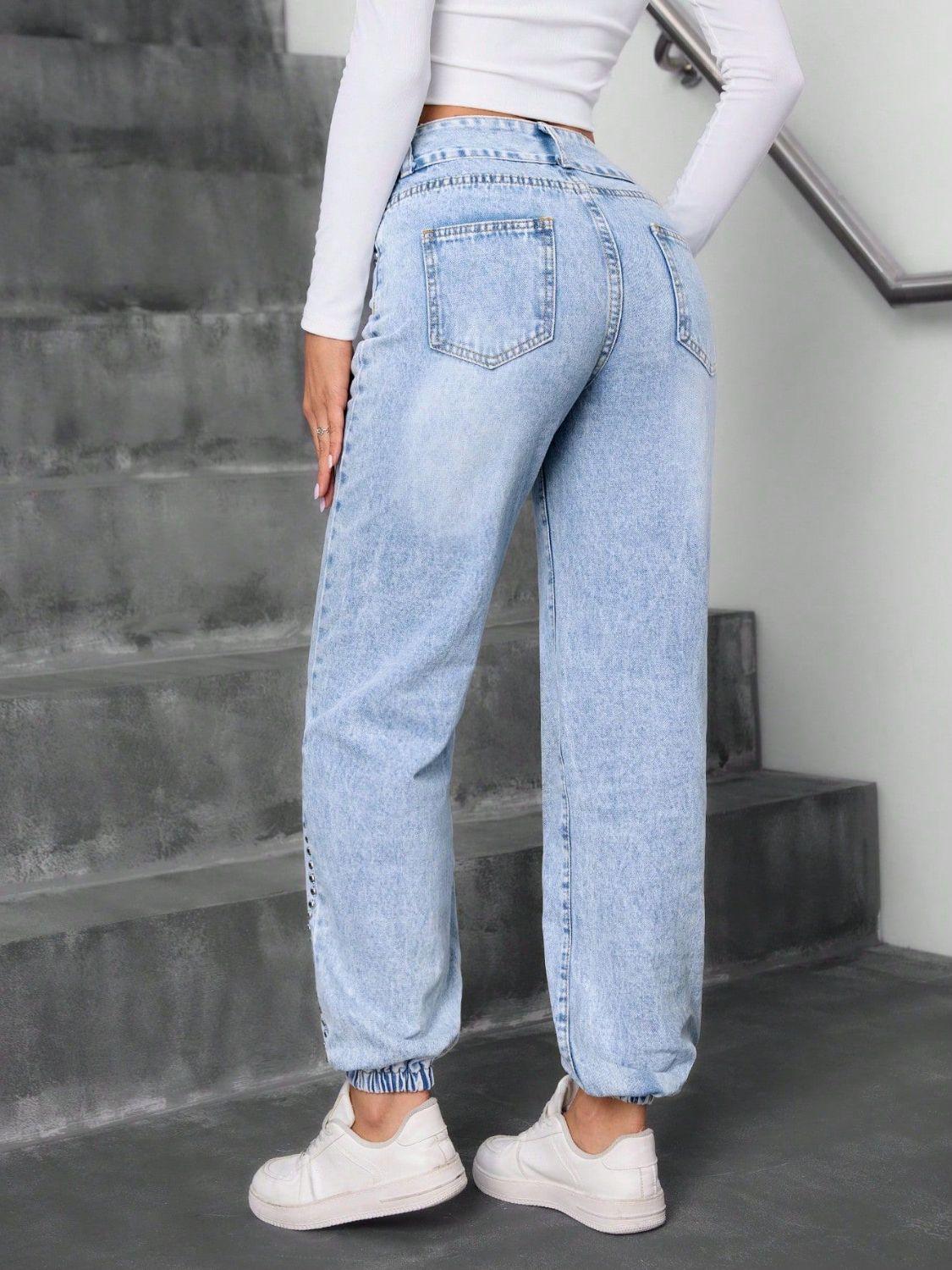 Studded High Waist Jeans - Bkonfec. Store Fashion