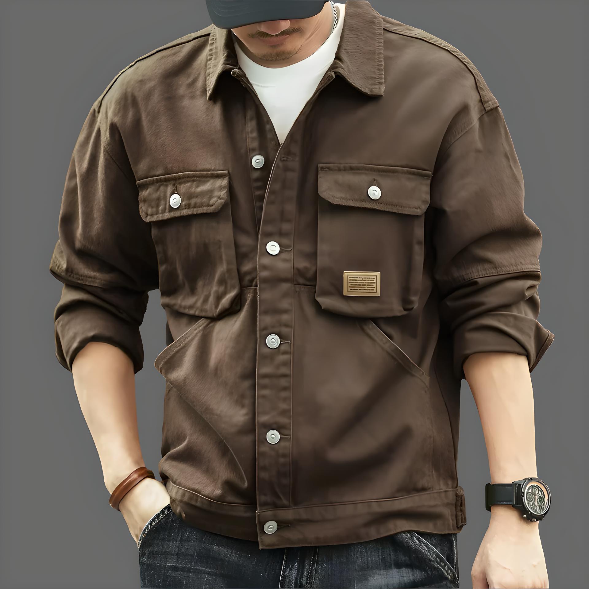 Men's Washed Collared Neck Cargo Jacket - Bkonfec. Store Fashion