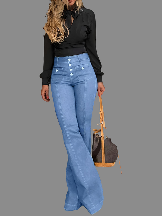 Button Fly High Waist Flare Jeans