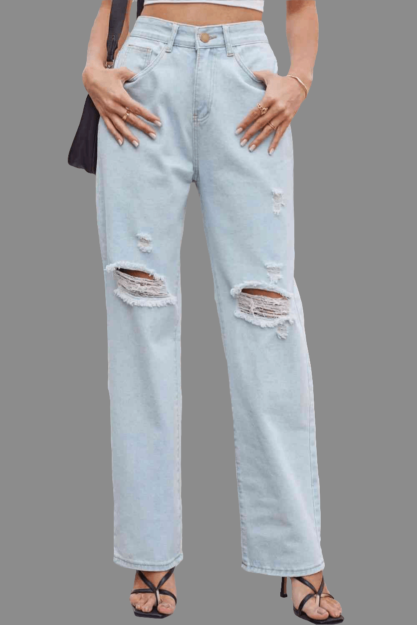 Baeful Distressed Straight Leg Jeans with Pockets - Bkonfec. Store Fashion