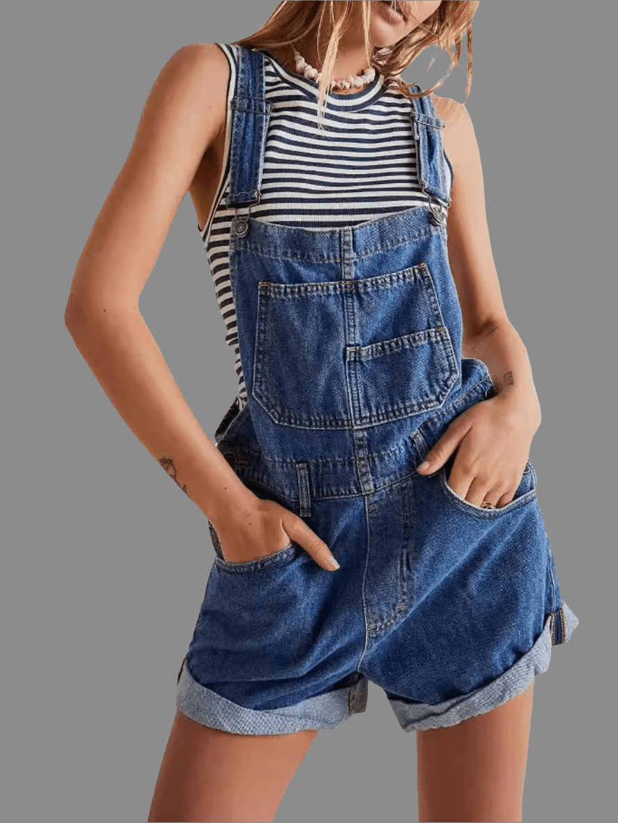 Wide Strap Square Neck Denim Overalls - Bkonfec. Store Fashion