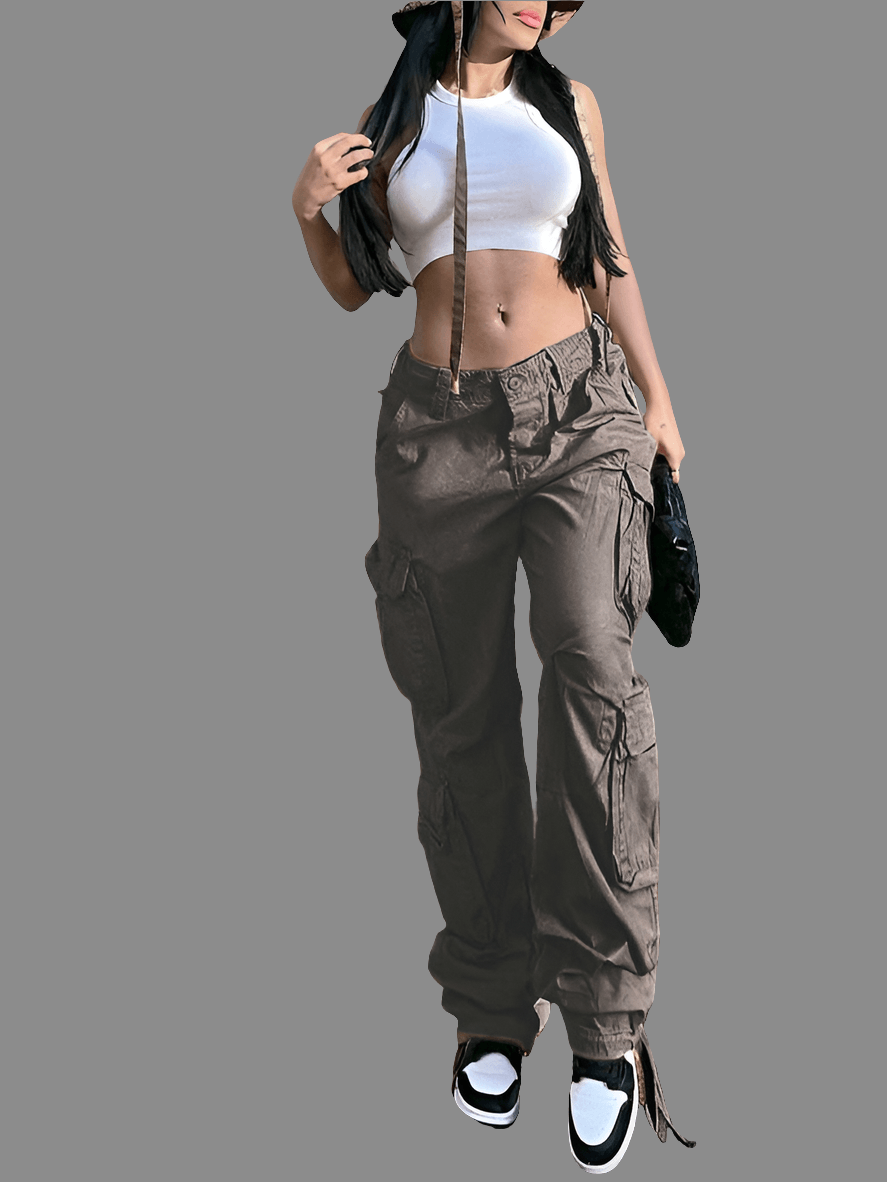 Women's Straight High Waist Loose Wide Leg Retro Daddy Cargo Pants - Bkonfec. Store Fashion