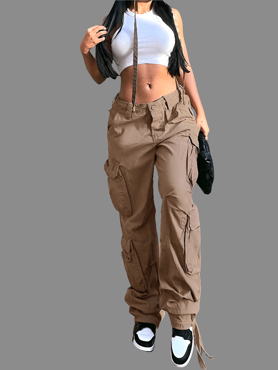 Women's Straight High Waist Loose Wide Leg Retro Daddy Cargo Pants - Bkonfec. Store Fashion