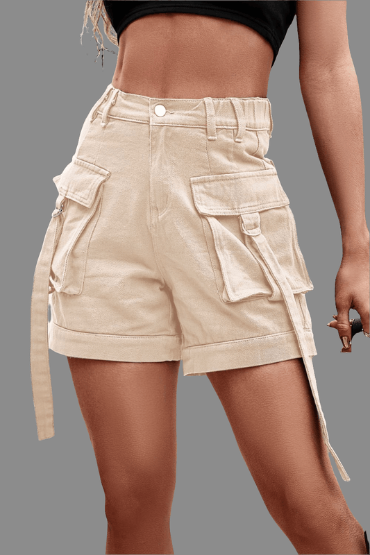 High Waist Denim Cargo Shorts - Bkonfec. Store Fashion