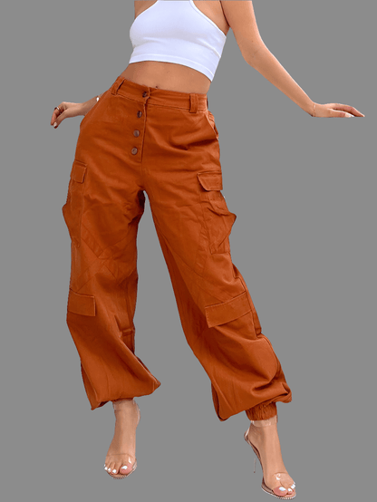 Women's Casual Straight-Leg Cargo Trousers with Multi Pockets & Button Fly - Bkonfec. Store Fashion