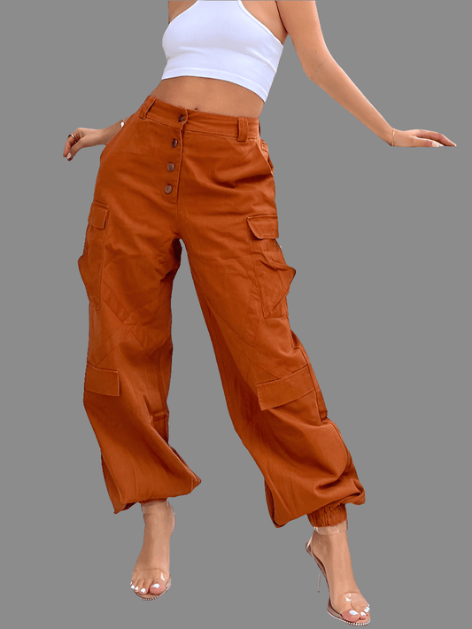 Women's Casual Straight-Leg Cargo Trousers with Multi Pockets & Button Fly - Bkonfec. Store Fashion