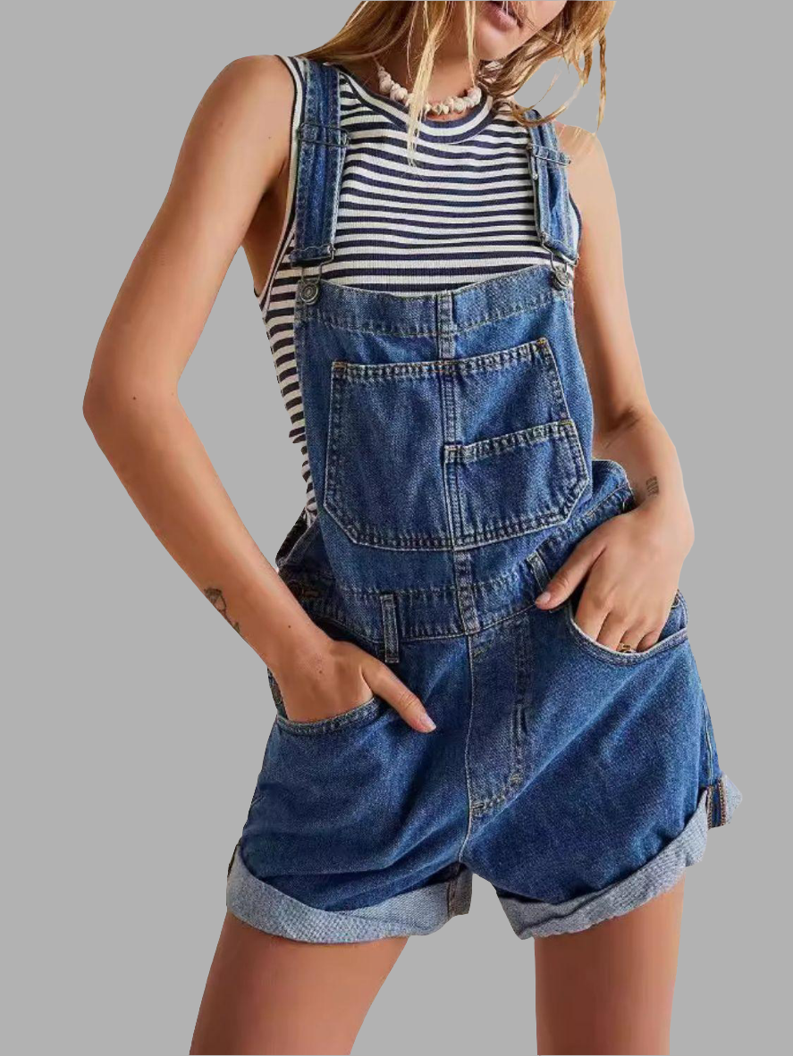 Wide Strap Square Neck Denim Overalls