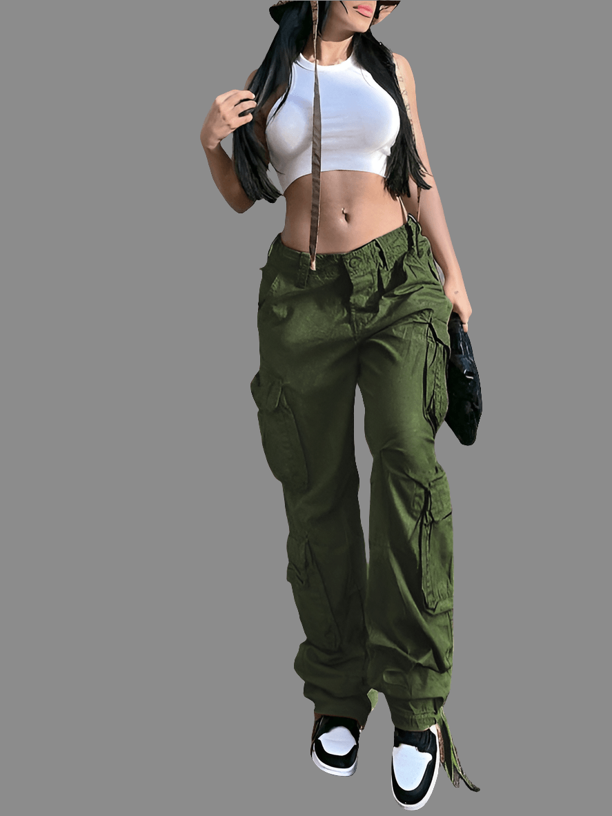 Women's Straight High Waist Loose Wide Leg Retro Daddy Cargo Pants - Bkonfec. Store Fashion