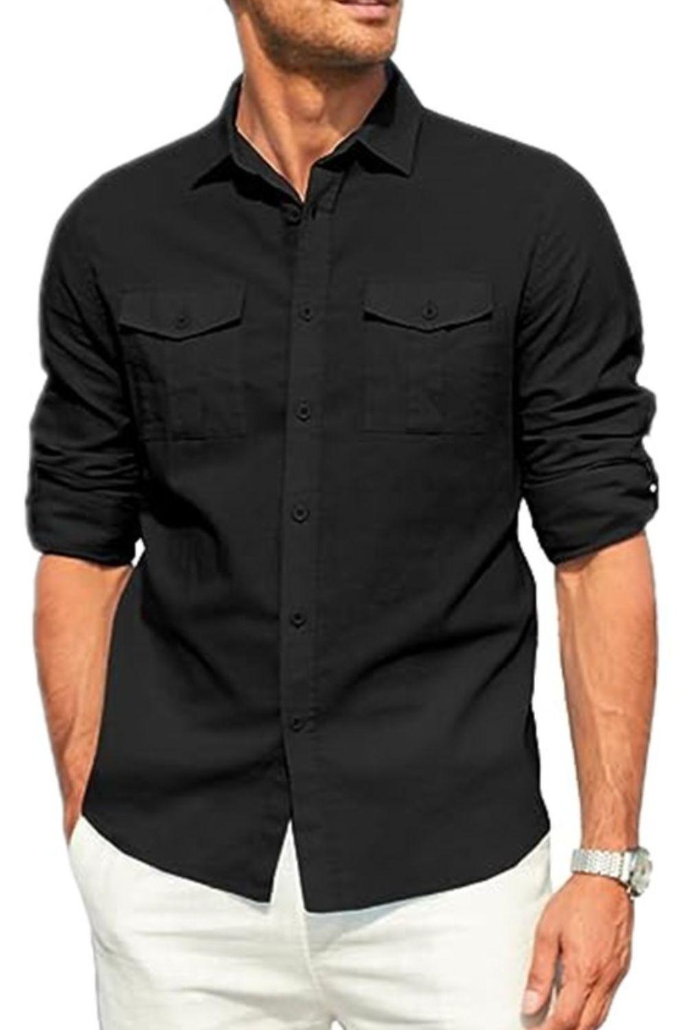 Men's Plus Size Button Down Collared Neck Long Sleeve Shirt - Bkonfec. Store Fashion