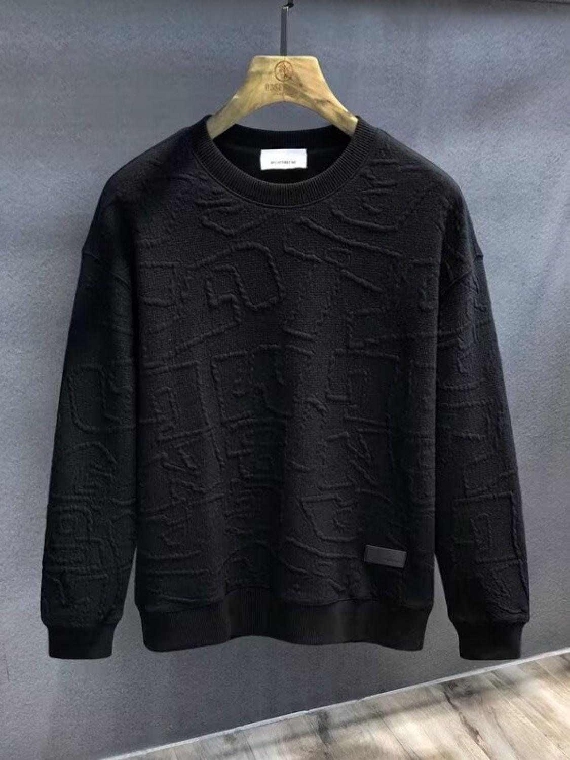 Men's Plus Size Textured Round Neck Long Sleeve Sweatshirt - Bkonfec. Store Fashion