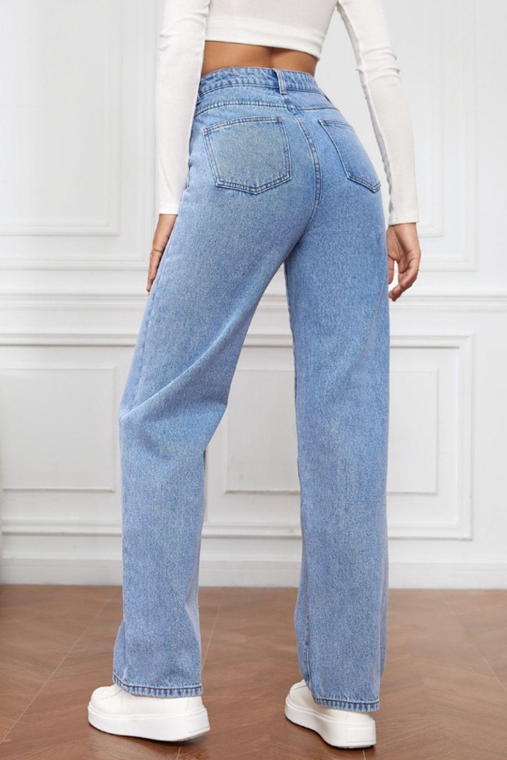 High Waist Straight Jeans - Bkonfec. Store Fashion