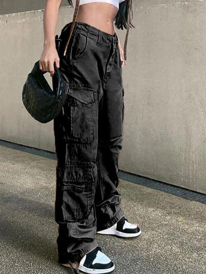 Women's Straight High Waist Loose Wide Leg Retro Daddy Cargo Pants - Bkonfec. Store Fashion