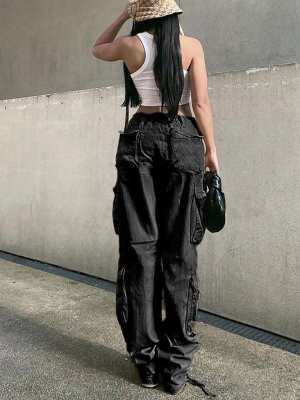 Women's Straight High Waist Loose Wide Leg Retro Daddy Cargo Pants - Bkonfec. Store Fashion