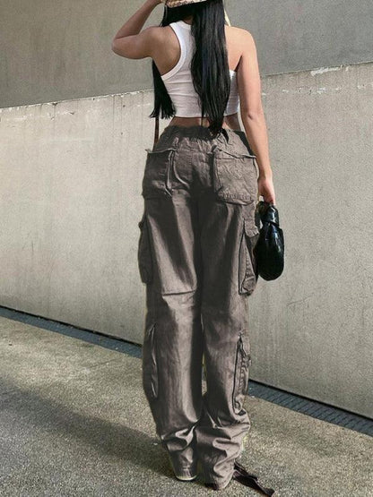 Women's Straight High Waist Loose Wide Leg Retro Daddy Cargo Pants - Bkonfec. Store Fashion