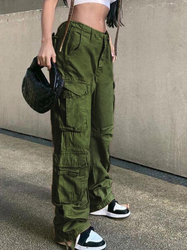 Women's Straight High Waist Loose Wide Leg Retro Daddy Cargo Pants - Bkonfec. Store Fashion