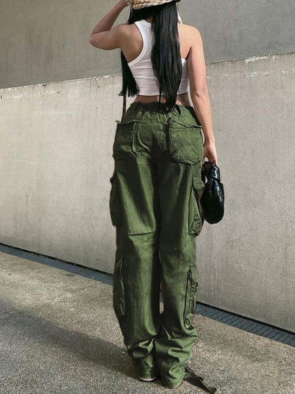 Women's Straight High Waist Loose Wide Leg Retro Daddy Cargo Pants - Bkonfec. Store Fashion