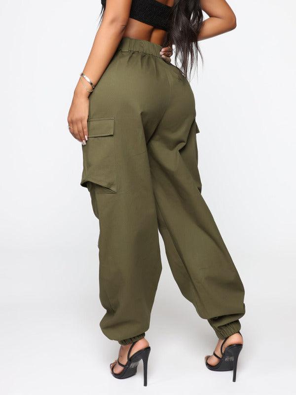 Women's Casual Straight-Leg Cargo Trousers with Multi Pockets & Button Fly - Bkonfec. Store Fashion